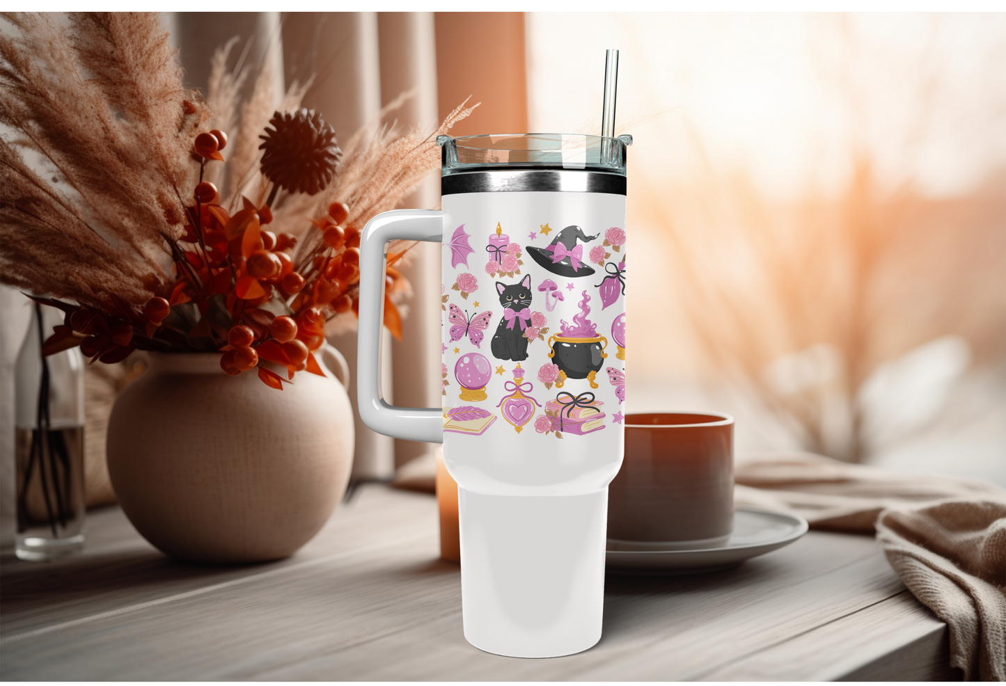 UVDTF Wrap Witchy Coquette Cats for 16oz Can Glass Mug Tumbler, Halloween Wrap, Ready to apply, Permanent Waterproof Adhesive