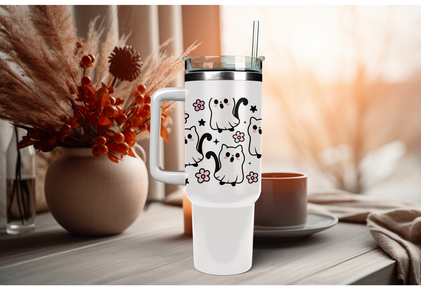 UVDTF Wrap Halloween Ghost Cat for 16oz Can Glass Mug Tumbler, Halloween Wrap, Ready to apply, Permanent Waterproof Adhesive