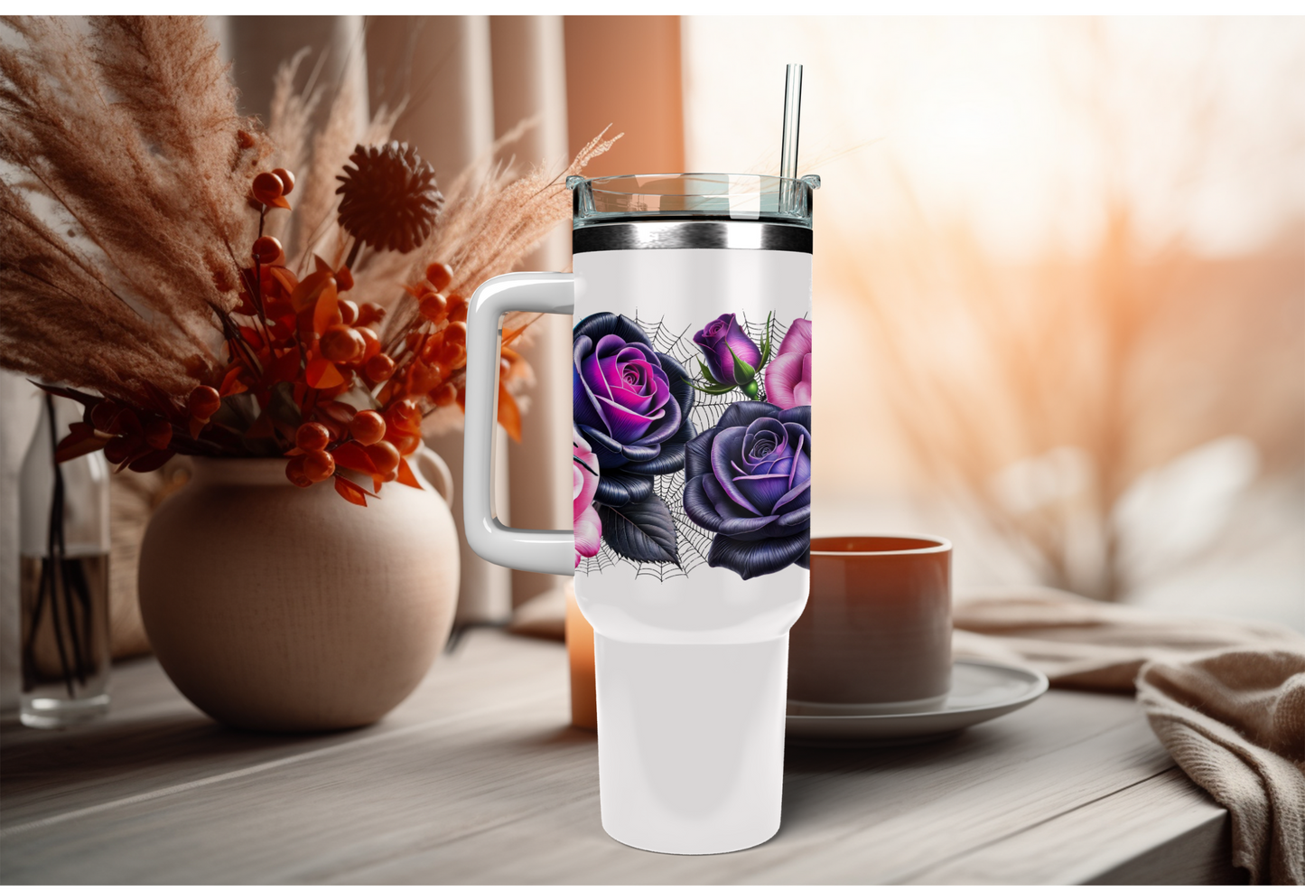 UVDTF Wrap Halloween Roses Spider 16 oz Can Glass Mug Tumbler, Halloween Wrap, Ready to Apply, Permanent Adhesive, Double Sided Print