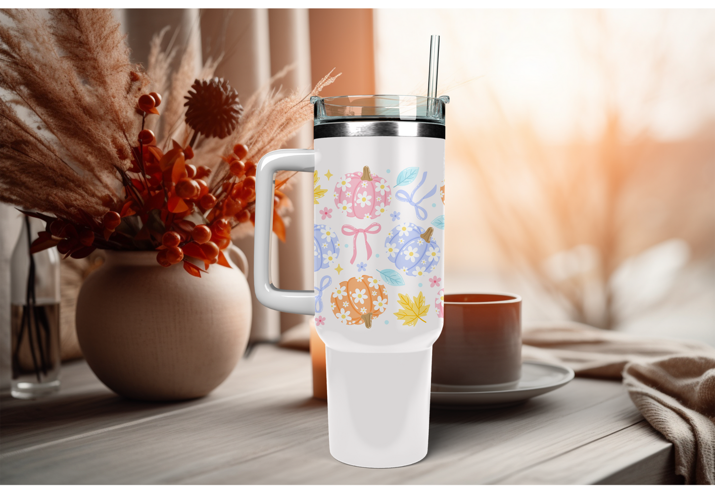 UVDTF Wrap Pastel Floral Pumpkin 16oz Can Glass Mug Tumbler, Fall Wrap,  Ready to apply, Permanent Waterproof Adhesive, Double Sided Option