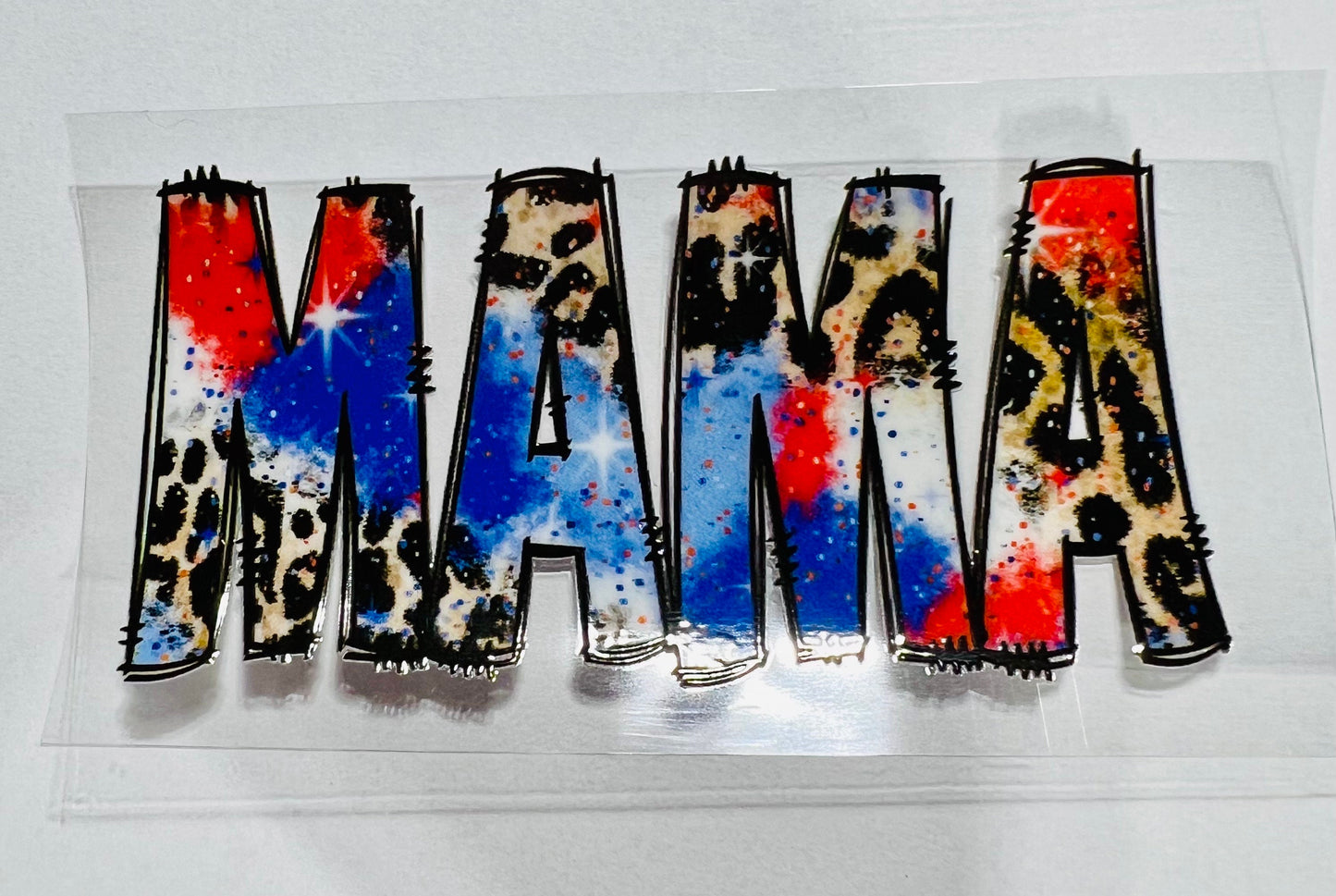 UVDTF Wrap Mama Leopard Red White Blue 16oz Can Glass Mug Tumbler, Ready to Apply, Permanent Waterproof Adhesive, Add on a Can Glass