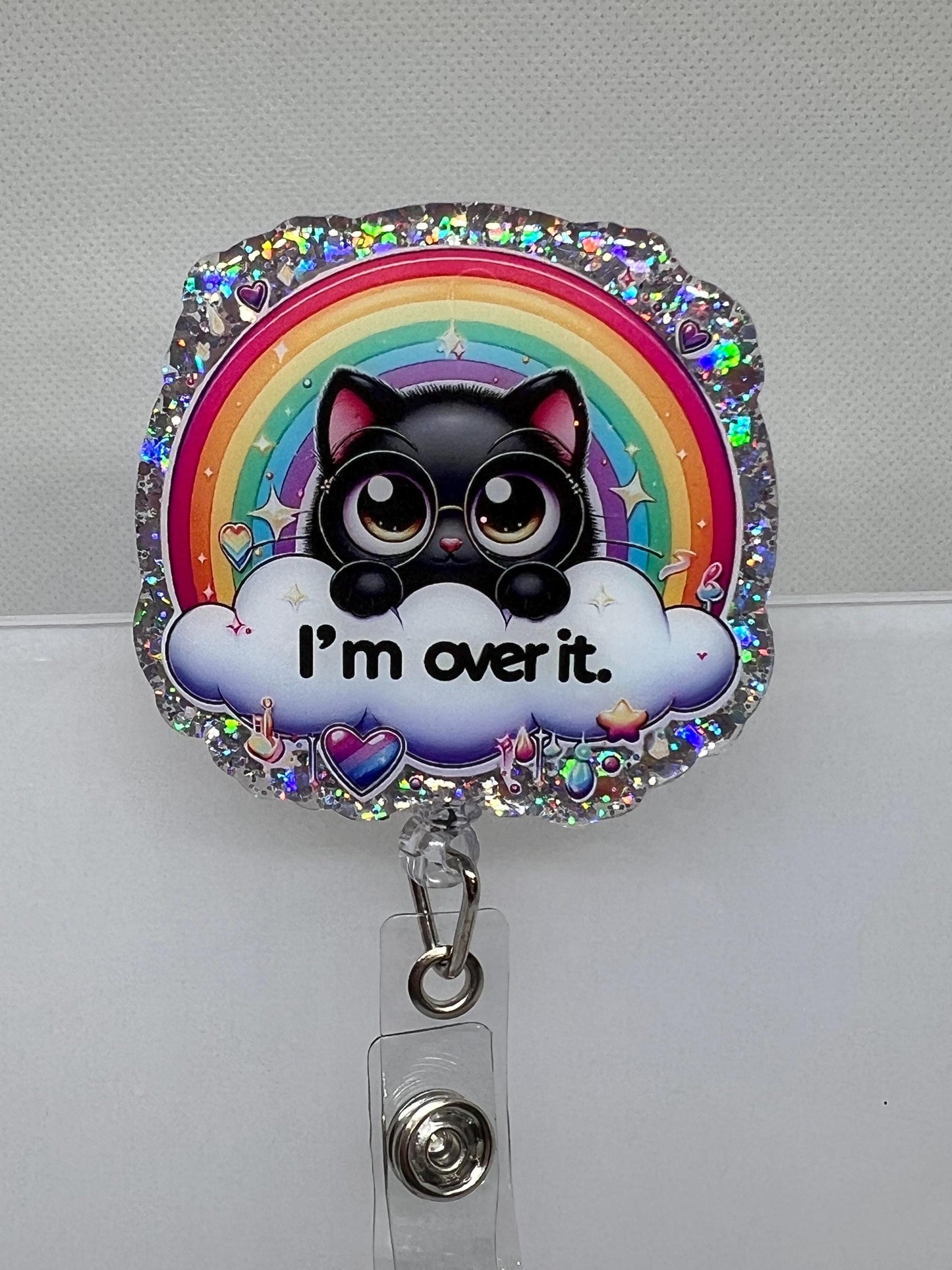 Acrylic Blank Decal Set Cat Black I'm Over IT, DIY Badge Reels, UVDTF sticker, Sarcastic Funny, Unfinished Badge Reel, Badge Reel Blank