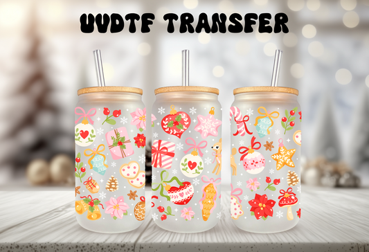 UVDTF WRAP Christmas Ornaments Cookies 16oz Can Glass, Mug, Tumbler, Ready to apply, Waterproof Permanent Adhesive