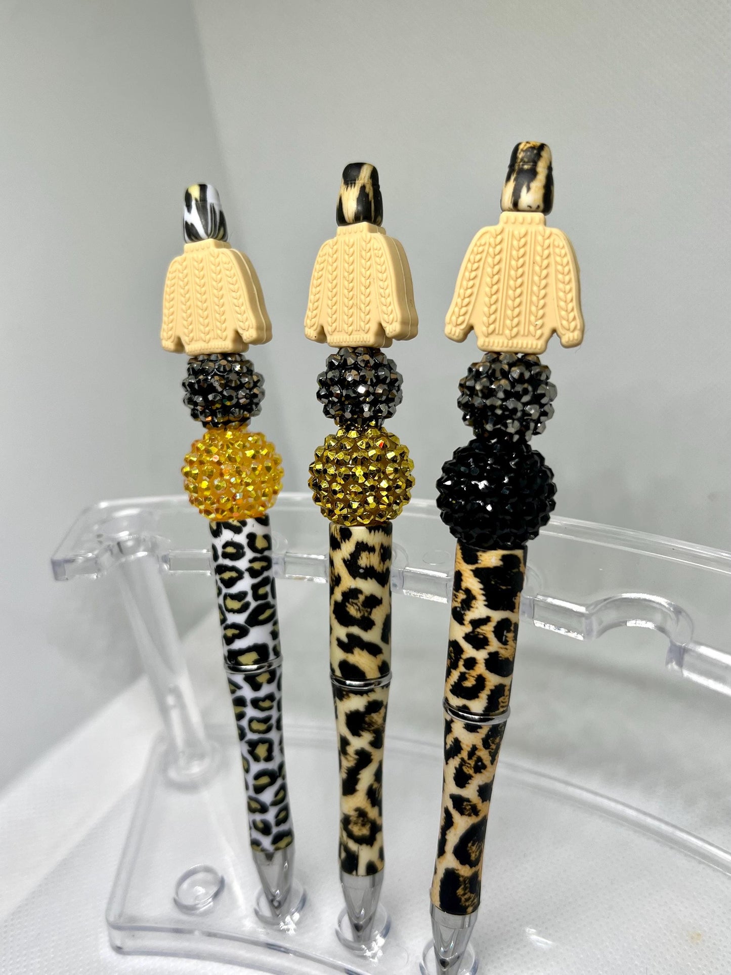 Beaded Pen Sweater Leopard Print