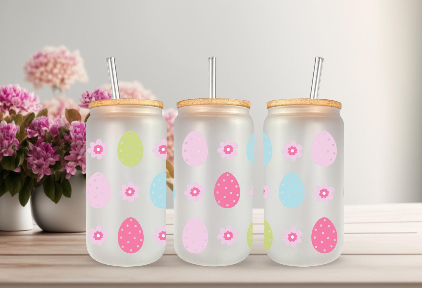 UVDTF Wrap Floral Easter Eggs for 16oz Can Glass, Mug, or Tumbler, Ready to Apply, Permanent Waterproof Adhesive