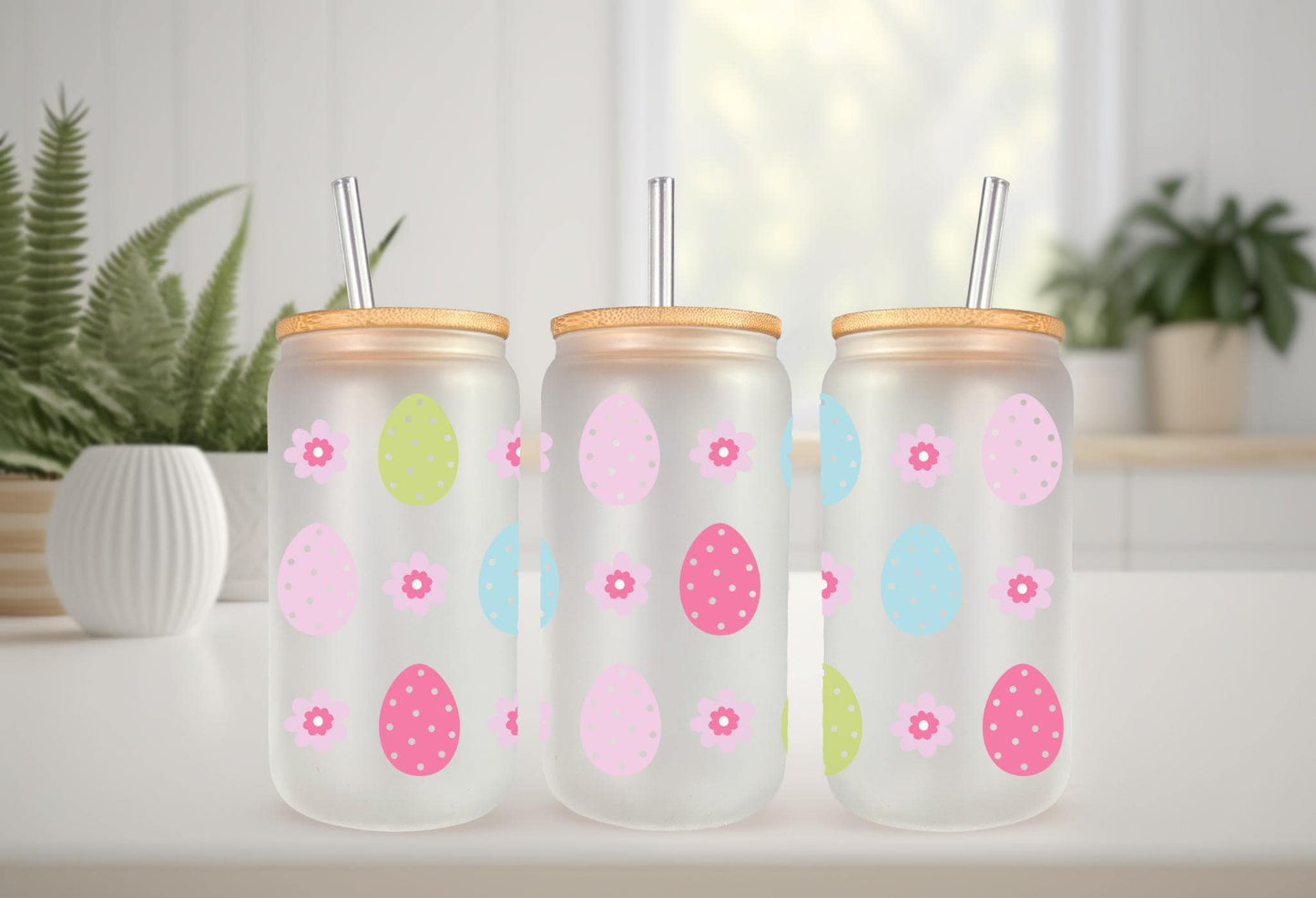 UVDTF Wrap Floral Easter Eggs for 16oz Can Glass, Mug, or Tumbler, Ready to Apply, Permanent Waterproof Adhesive