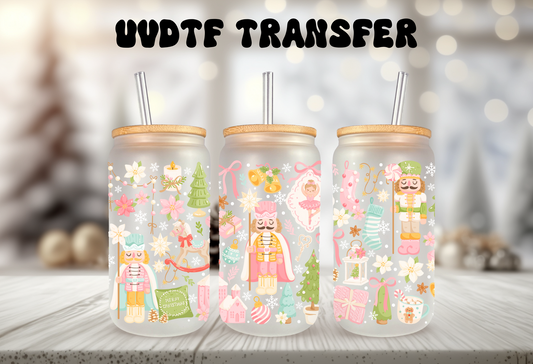 UVDTF Wrap Pastel Christmas 16oz Can Glass, Mug, Tumbler, Ready to apply, Permanent Waterproof Adhesive