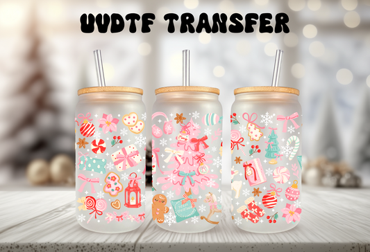 UVDTF Wrap Christmas Tree Presents 16oz Can Glass, Mug, Tumbler, Ready to apply, Permanent Waterproof Adhesive