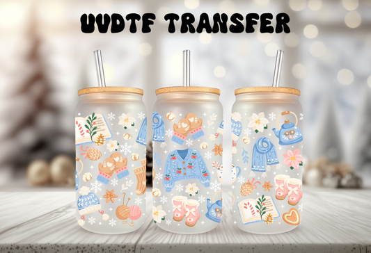 UVDTF WRAP Sweater Weather 16oz Can Glass, Mug, Tumbler, Gingerbread Wrap, Ready to apply, Waterproof Permanent Adhesive