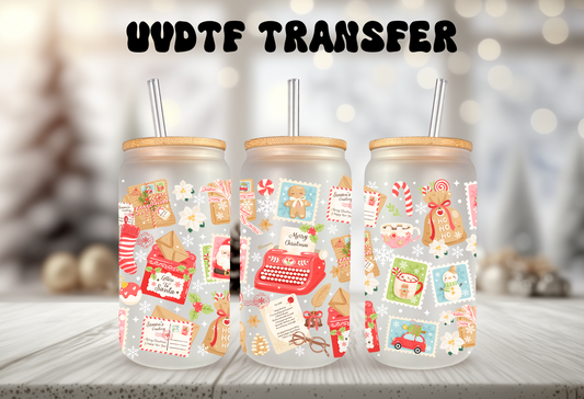 UVDTF Wrap Christmas Letters 16oz Can Glass, Mug, Tumbler, Ready to apply, Permanent Waterproof Adhesive