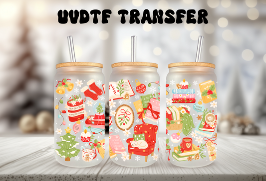 UVDTF Wrap Christmas Bookish 16oz Can Glass, Mug, Tumbler, Ready to apply, Permanent Waterproof Adhesive