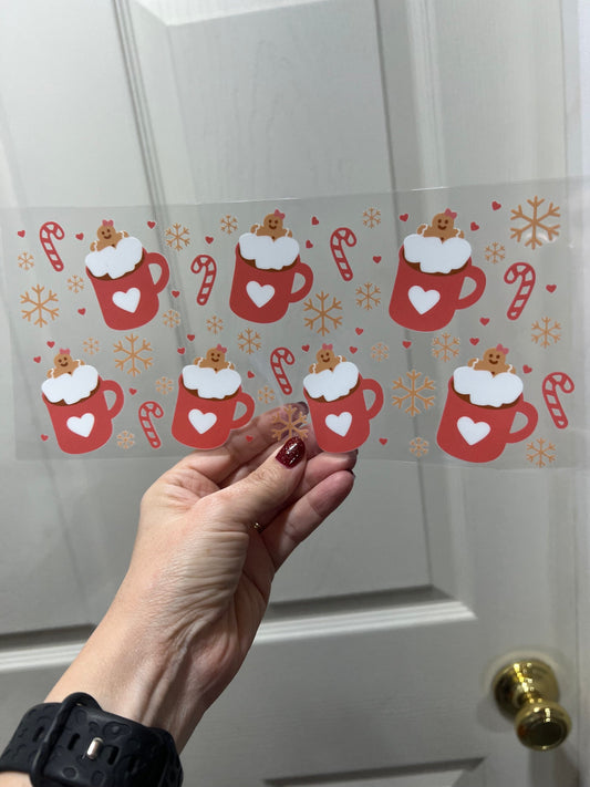 UVDTF Wrap Hot Cocoa Gingerbread Cookie for 16oz Can Glass Mug Tumbler, Ready to Apply, Permanent Waterproof Adhesive