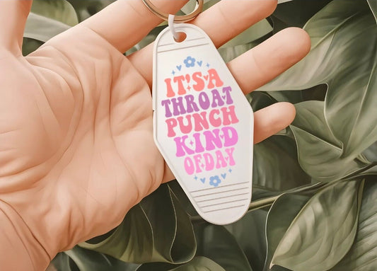 UVDTF Decal Motel It’s A Throat Punch Kind of Day , Funny Decal, Ready to Apply, Permanent  Adhesive,Single/Set of 5 Keychain Decals