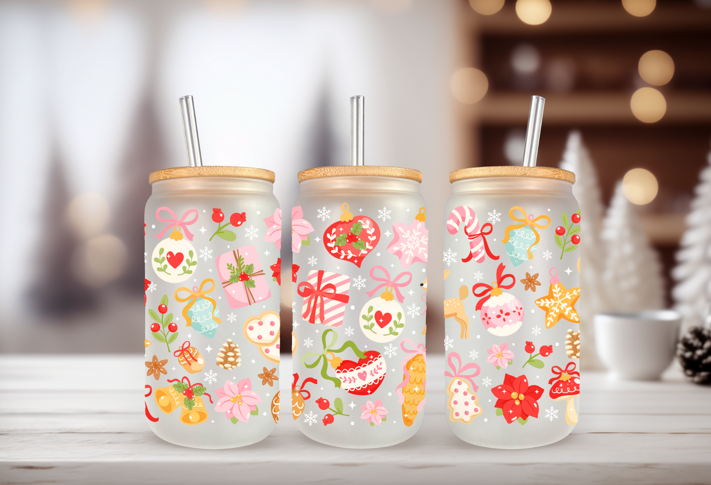 UVDTF WRAP Christmas Ornaments Cookies 16oz Can Glass, Mug, Tumbler, Ready to apply, Waterproof Permanent Adhesive
