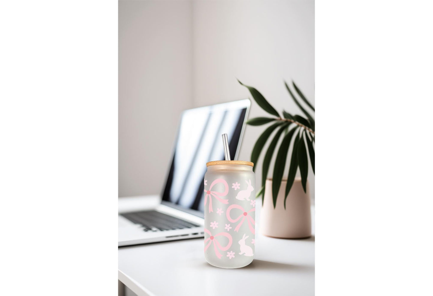 UVDTF Wrap Bunny Coquette Bows Light 16oz Mug Tumbler, Easter Wrap, Ready to Apply, Permanent Waterproof Adhesive, Double Sided Print Option