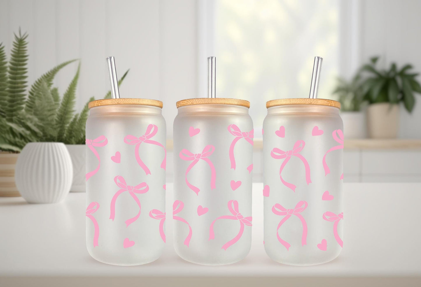 UVDTF Wrap Coquette Bows Hearts Pink 20oz Can Wrap Mug Tumbler, Bow Heart Wrap, Ready to Apply, Permanent Waterproof Adhesive