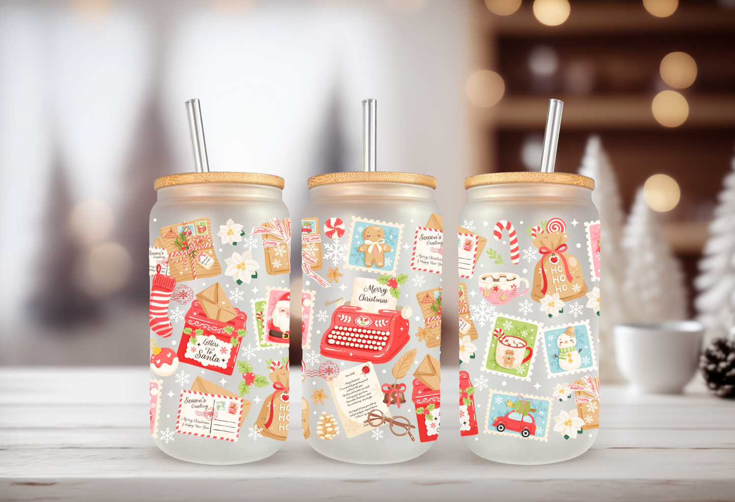 UVDTF Wrap Christmas Letters 16oz Can Glass, Mug, Tumbler, Ready to apply, Permanent Waterproof Adhesive