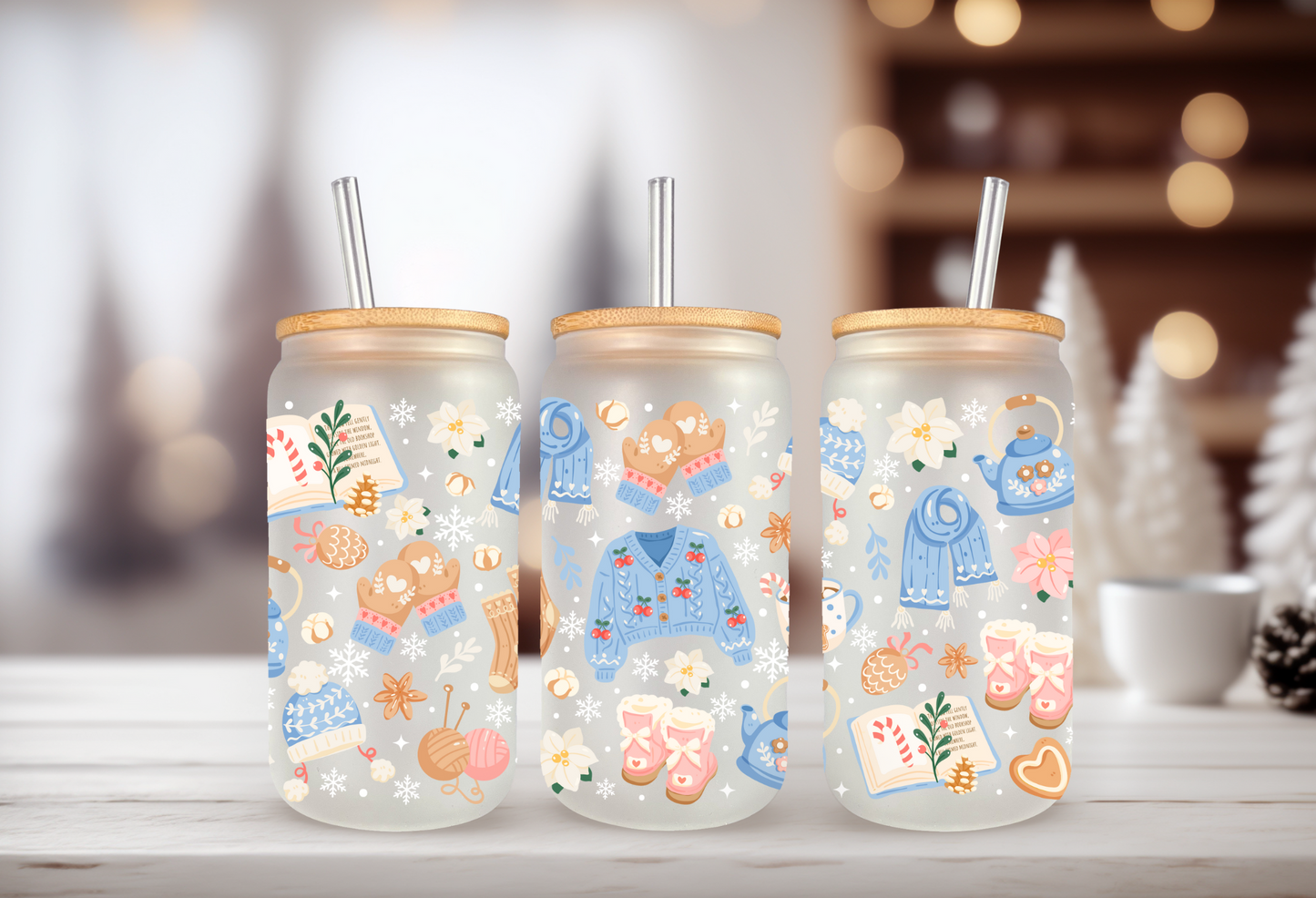 UVDTF WRAP Sweater Weather 16oz Can Glass, Mug, Tumbler, Gingerbread Wrap, Ready to apply, Waterproof Permanent Adhesive