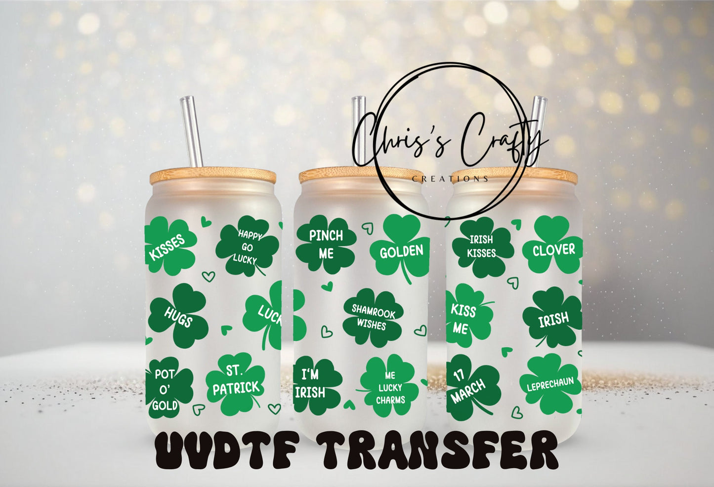 UVDTF WRAPS St. Patrick Clover Conversation Bundle Set of 4 for 16oz Mug Tumbler, Ready to Apply, Permanent Waterproof Adhesive
