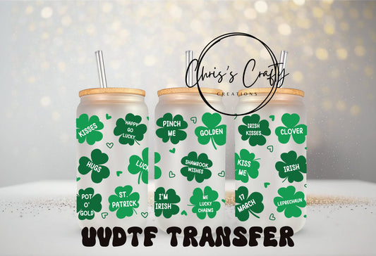 UVDTF WRAPS St. Patrick Clover Conversation Bundle Set of 4 for 16oz Mug Tumbler, Ready to Apply, Permanent Waterproof Adhesive