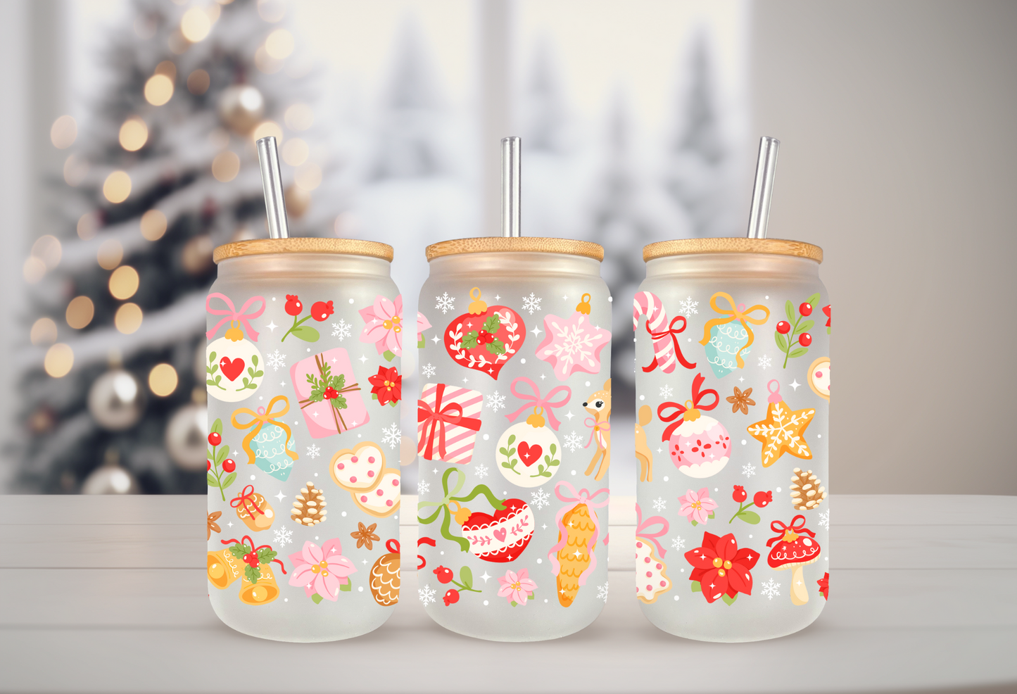 UVDTF WRAP Christmas Ornaments Cookies 16oz Can Glass, Mug, Tumbler, Ready to apply, Waterproof Permanent Adhesive