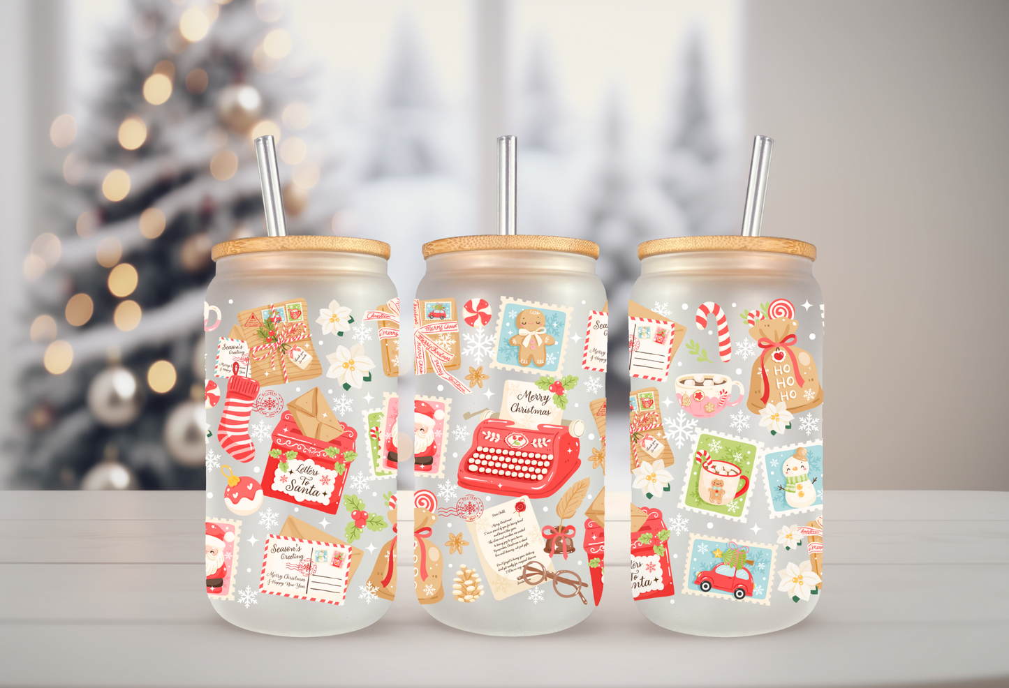 UVDTF Wrap Christmas Letters 16oz Can Glass, Mug, Tumbler, Ready to apply, Permanent Waterproof Adhesive