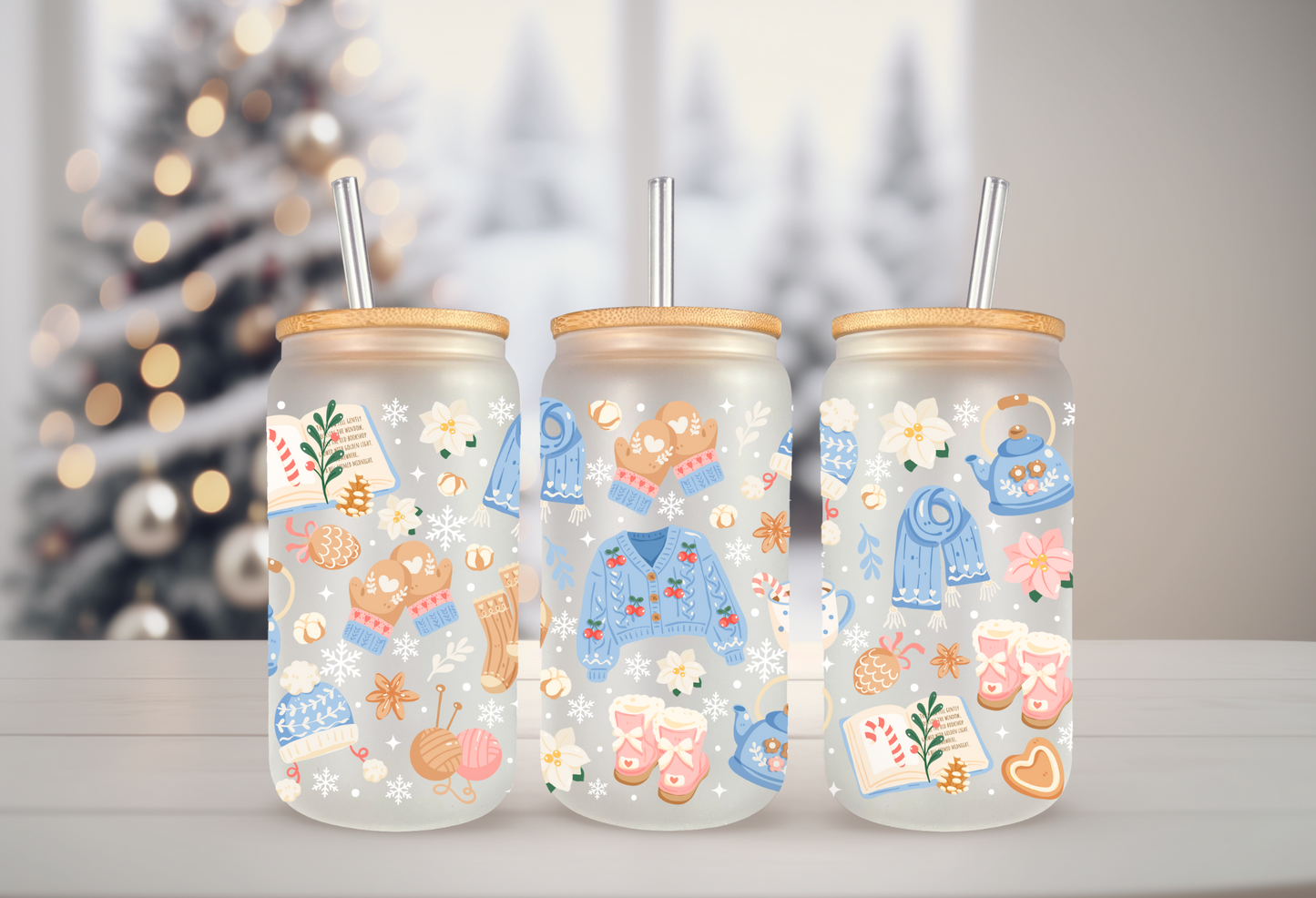 UVDTF WRAP Sweater Weather 16oz Can Glass, Mug, Tumbler, Gingerbread Wrap, Ready to apply, Waterproof Permanent Adhesive