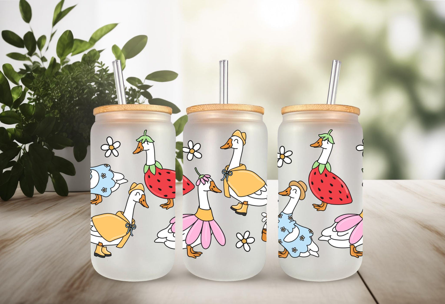 UVDTF Wrap Retro Spring Goose 16oz Can Glass Mug Tumbler Wrap, Geese Wrap, Ready to apply, Permanent Adhesive, Double sided option