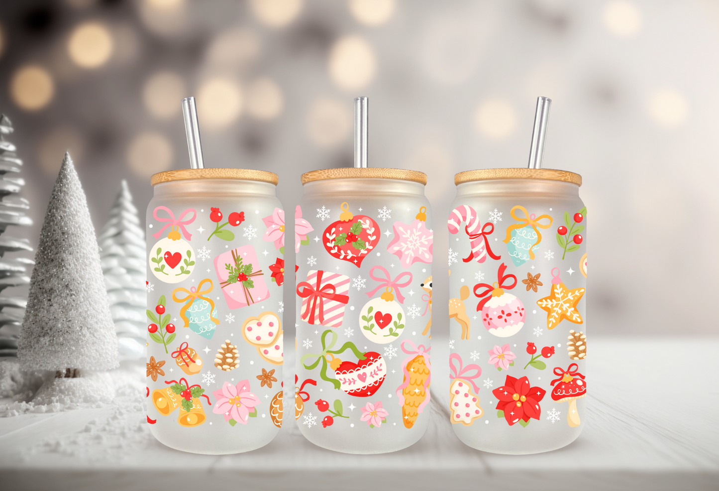 UVDTF WRAP Christmas Ornaments Cookies 16oz Can Glass, Mug, Tumbler, Ready to apply, Waterproof Permanent Adhesive