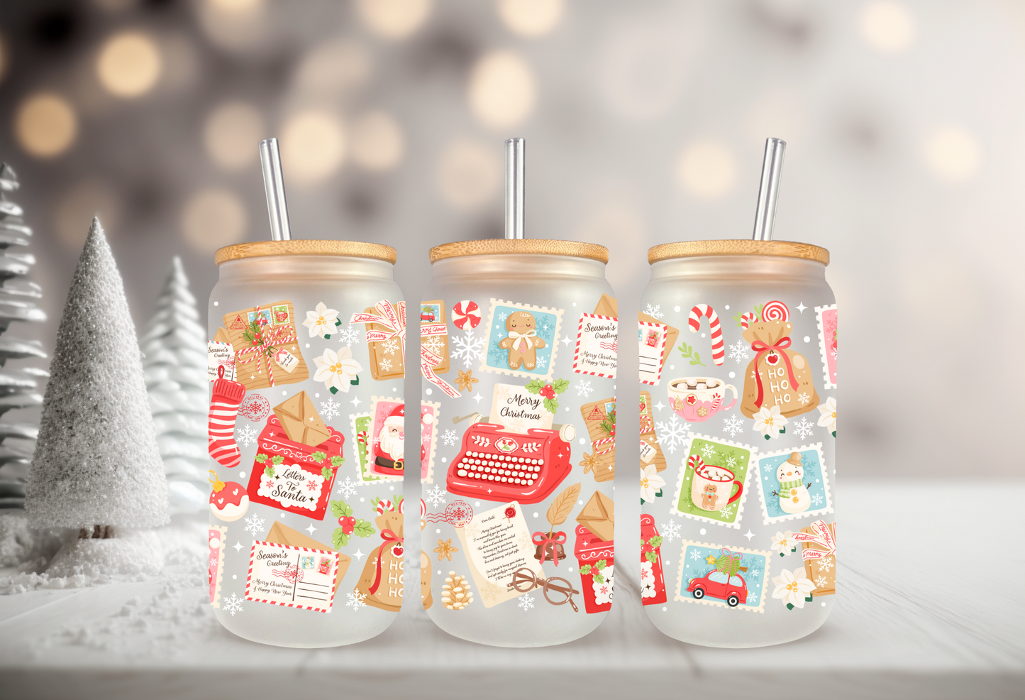 UVDTF Wrap Christmas Letters 16oz Can Glass, Mug, Tumbler, Ready to apply, Permanent Waterproof Adhesive