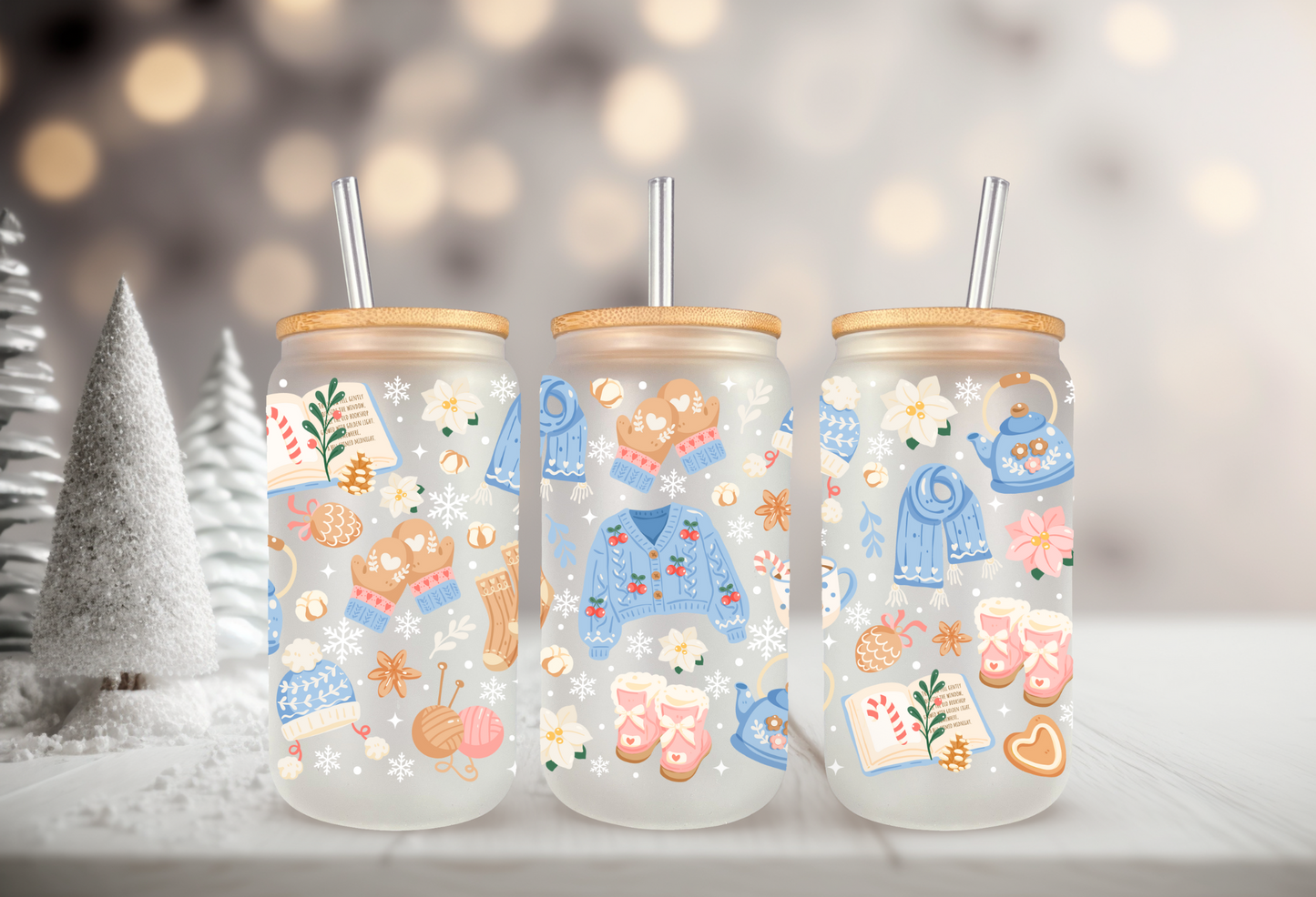UVDTF WRAP Sweater Weather 16oz Can Glass, Mug, Tumbler, Gingerbread Wrap, Ready to apply, Waterproof Permanent Adhesive