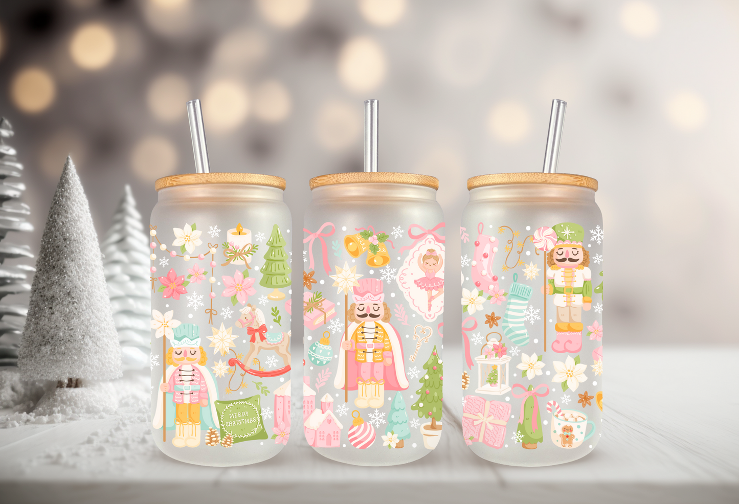 UVDTF Wrap Pastel Christmas 16oz Can Glass, Mug, Tumbler, Ready to apply, Permanent Waterproof Adhesive