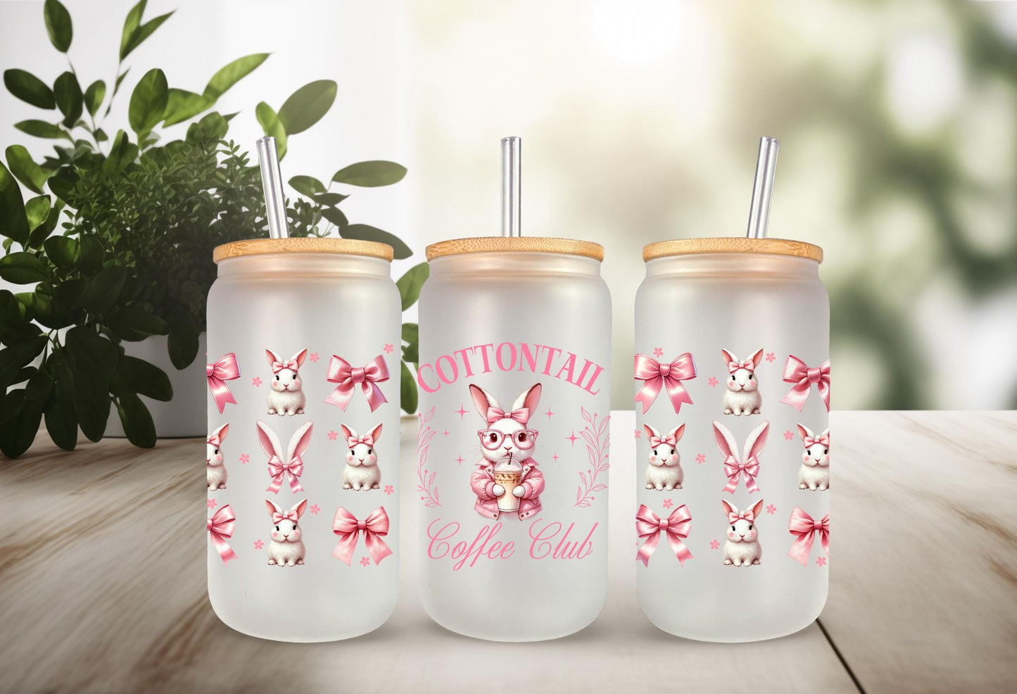 UVDTF Wrap Bunny Coquette Bows for 16oz Can Glass Mug Tumbler, Daisy Wrap, Ready to apply, Permanent Adhesive Waterproof