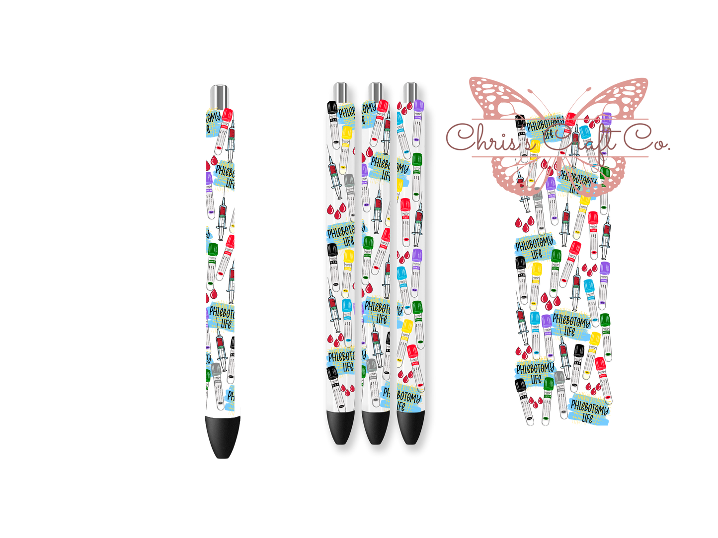 UV DTF pen wrap featuring medical-themed phlebotomy lab.