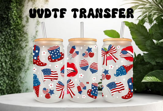 UVDTF Wrap 4th of July 16oz Can Glass Mug Tumbler, Ready to apply, Permanent Waterproof Adhesive