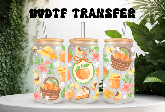 UVDTF Wrap Cottage Core Peach for 16oz Can Glass Mug Tumbler, Ready to apply, Fruit Wrap, Permanent Waterproof Adhesive