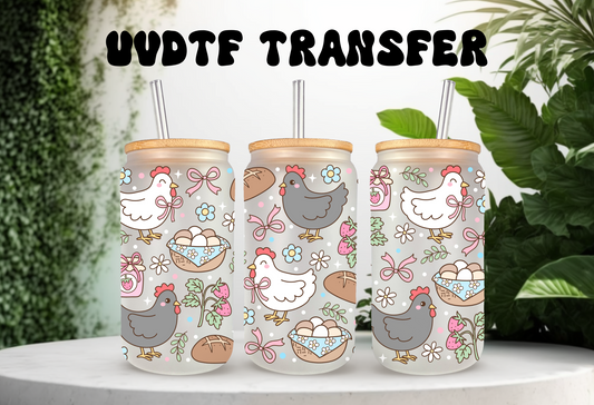 UVDTF Wrap Chicken Sourdough 16oz Can Glass Mug Tumbler Wrap, Ready to apply, Permanent Waterproof Adhesive, Double sided option
