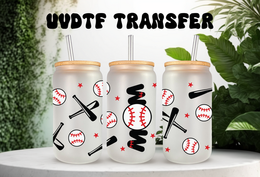 UVDTF Wrap Baseball Mom for 16oz Can Glass Mug Tumbler. Ready to Apply, Permanent Waterproof Adhesive