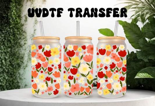 UVDTF Wrap Warm Floral Blossoms for 16oz Can Glass Mug Tumbler, Wildflower Wrap, Ready to Apply, Permanent Waterproof Adhesive