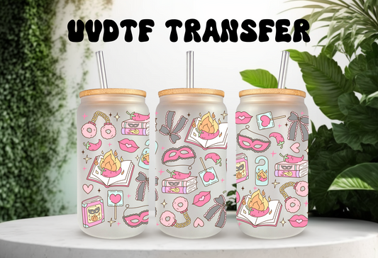UVDTF Wrap Romance Smutty Books for 16oz Can Glass Mug Tumbler, Ready to apply, Permanent Waterproof Adhesive, Double Sided Option
