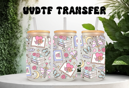 UVDTF Wrap Fantasy Books 16oz Can Glass Mug Tumbler, Ready to apply, Permanent Waterproof Adhesive