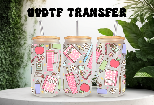 UVDTF Wrap Teacher Supplies 16oz Can Glass Mug Tumbler Wrap, Ready to apply, Permanent Waterproof Adhesive, Double sided option