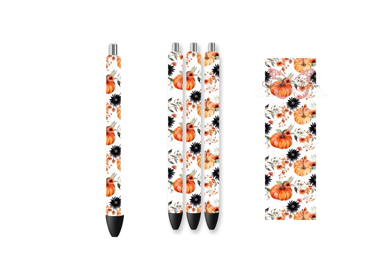 Fall Pumpkin Floral Pen Wrap Waterproof Permanent Adhesive Gel Pen Sticker