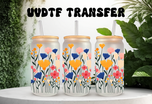 UVDTF Wrap Wildflower Blossoms for 16oz Can Glass Mug Tumbler, Wildflower Wrap, Ready to Apply, Permanent Waterproof Adhesive