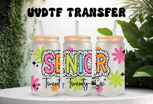 UVDTF Wrap Senior 2026 Dalmatian Dots for 16oz Can Glass, Mug Tumbler, Ready to Apply, Permanent Adhesive, Exclusive