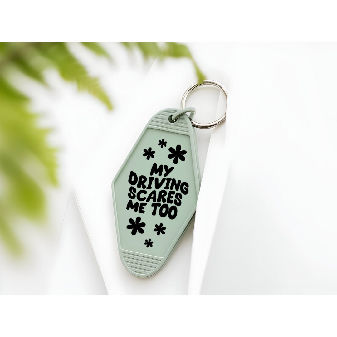 UVDTF Decal Motel Keychain My Driving Scares Me Too, Funny Decal, Ready to Apply, Permanent  Adhesive, Single/Set of 5 Keychain Decals