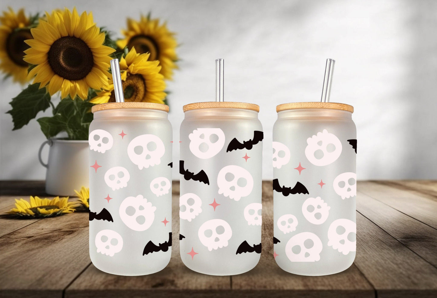 UVDTF Wrap Skull  Bats for 16oz Can Glass, Mug, or Tumbler, Halloween Candy, Ready to apply, Permanent Adhesive Waterproof