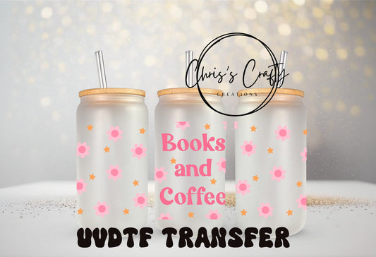 UVDTF Wrap Flowers Books and Coffee for 16oz Can Glass Mug Tumbler, Ready to Apply, Permanent Waterproof Adhesive