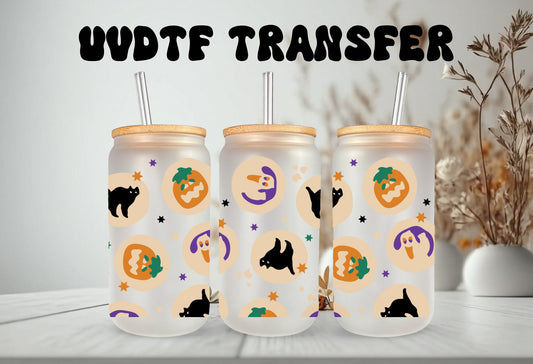 UVDTF Wrap Halloween Ghost Pumpkin Cat Cookies for 16oz Can Glass Mug Tumbler, Ready to Apply, Permanent Waterproof Adhesive