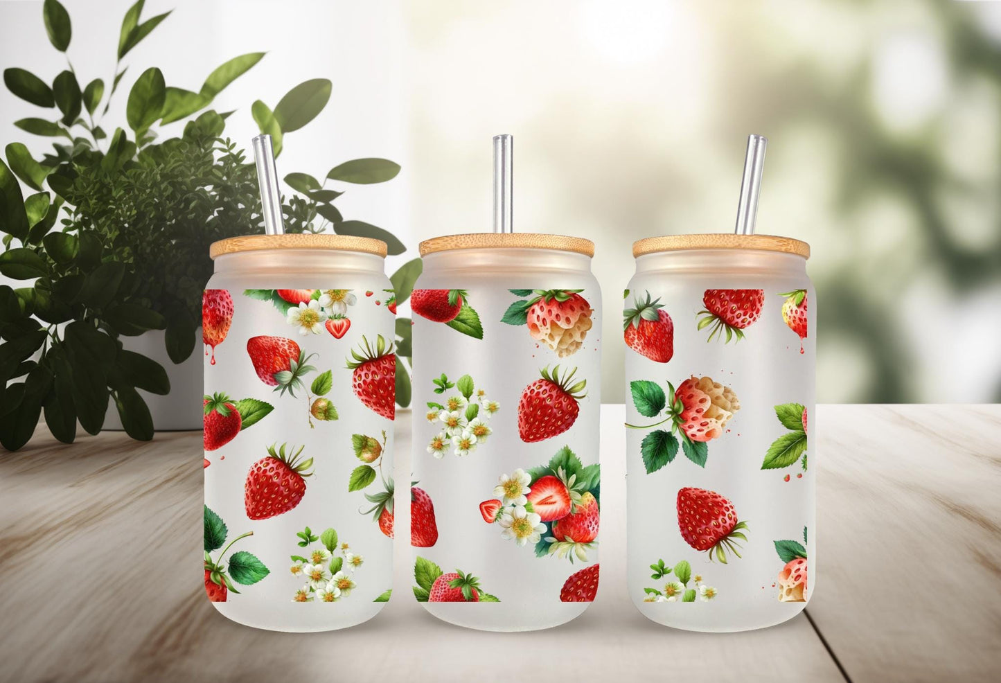 UVDTF Wrap Strawberry for 16oz Can Glass Mug Tumbler, Ready to Apply, Permanent Waterproof Adhesive